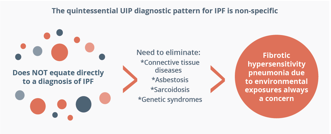 The diagnostic pattern for IPF is non-specific, with a need to eliminate certain factors