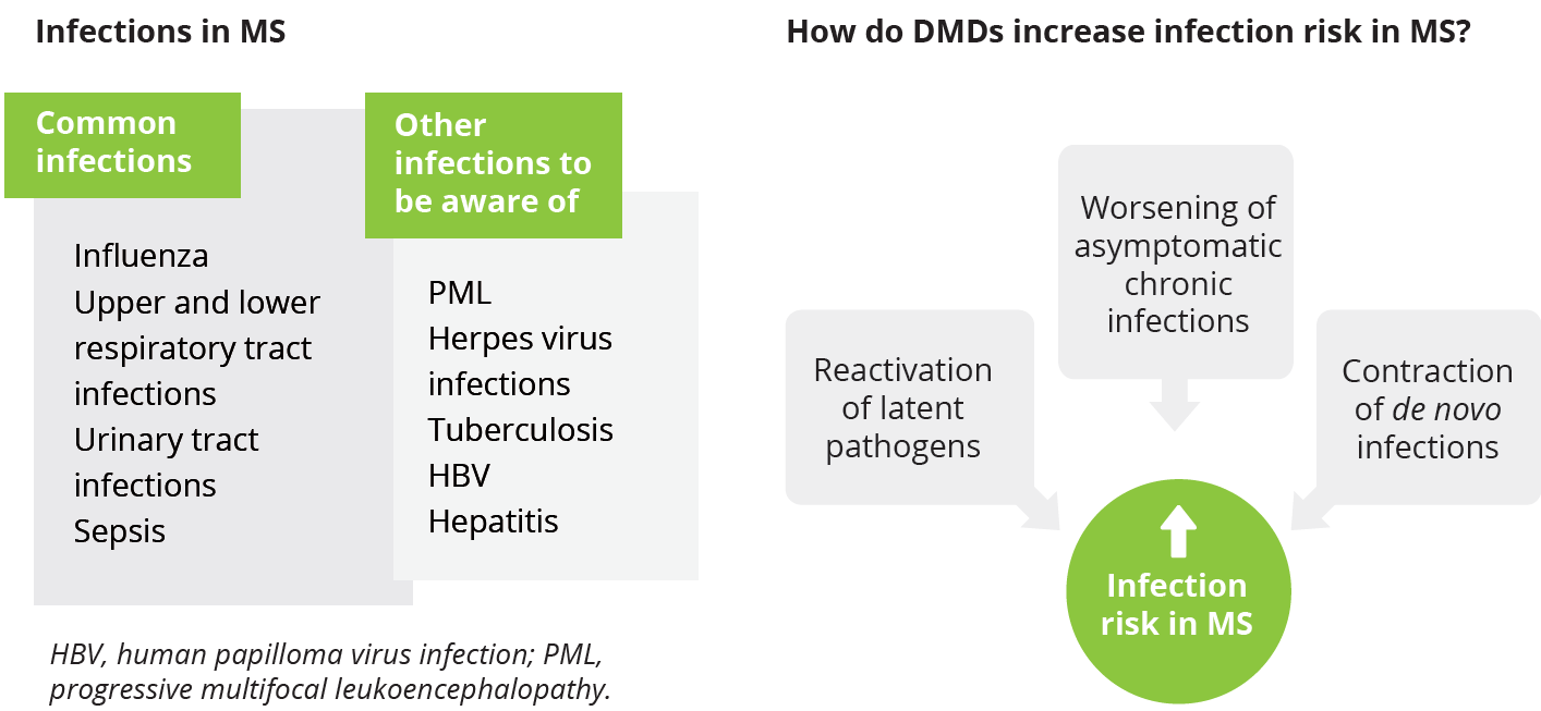 Infection risk in patients with MS receiving DMDs